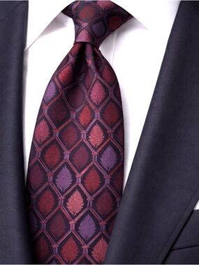 Missoni 100% Silk Tie Made in Italy Red Purple Fuschia Leaf Geometric Designer